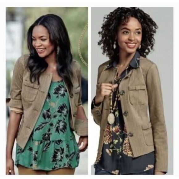 CABI $149 Penny Herringbone Fleck Blazer Tweed #3170 Jacket Bow Pockets Med - Picture 1 of 10